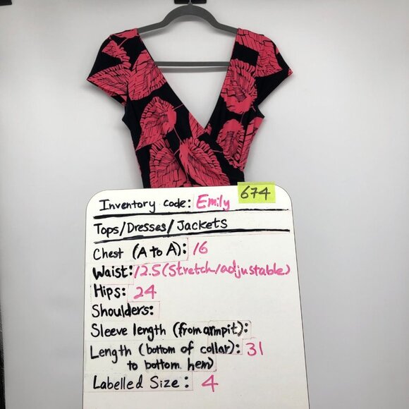 Maggy London Coral Leaf Pattern Faux Wrap Dress Size 4 - Picture 15 of 16